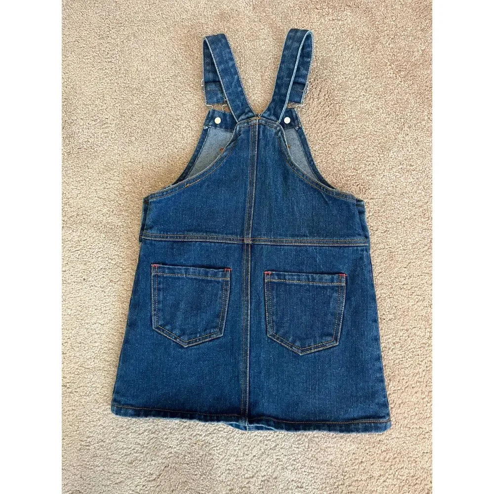 Catimini French Designer Denim Embroidered Overall Dress Size 4Toddler